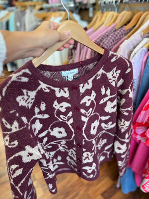 SPARKLY FLORAL PATTERN KNIT CARDIGAN