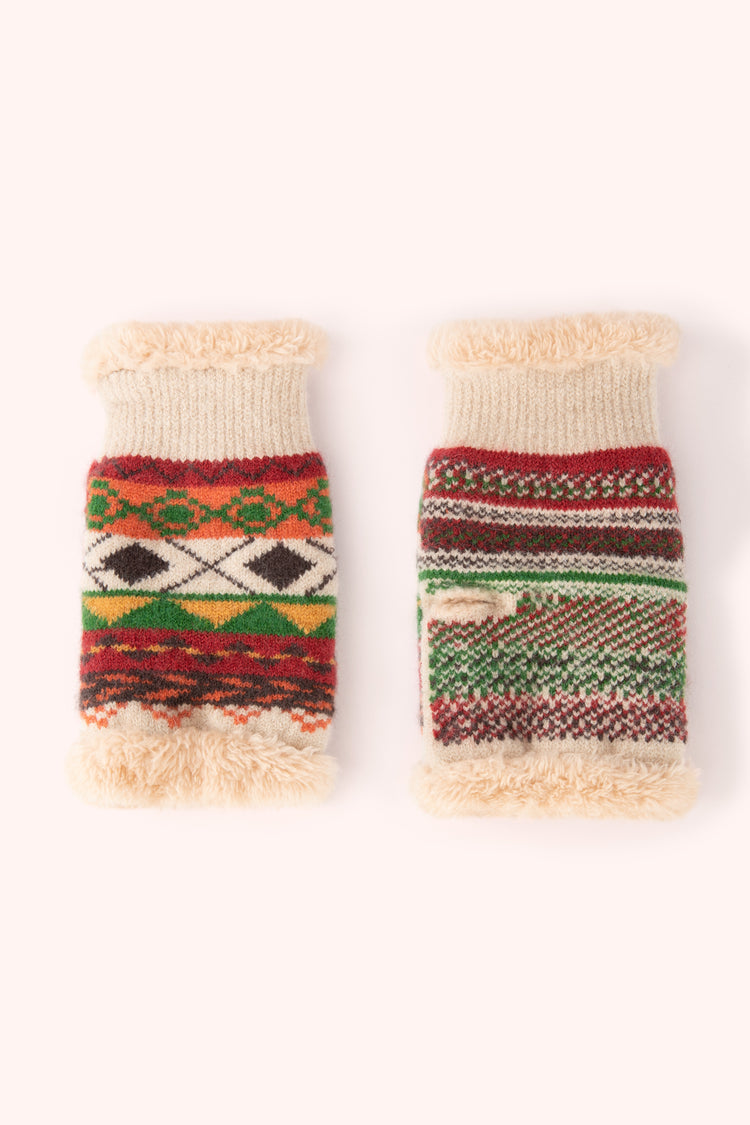 KAYLA FAIR ISLE WRIST WARMERS, RUSSET