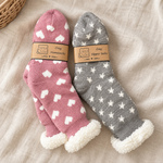 Fleece-Lined Cosy Homesocks – Pink Hearts or Grey Stars