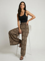 Leopard Print Shirred Waist Palazzo Trouser