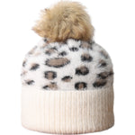 Fluffy Leopard Print Bobble Hat