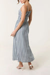 Stripe Print Double Tie Front Dress Denim