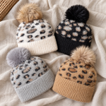 Fluffy Leopard Print Bobble Hat