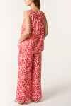Leaf Print Vest Top & Trousers Set Red