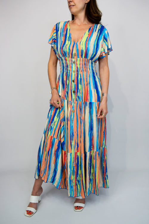 Multi Stripe Button Front Maxi Dress