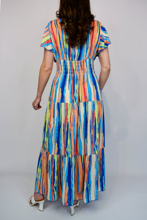 Multi Stripe Button Front Maxi Dress