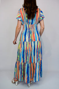 Multi Stripe Button Front Maxi Dress