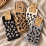 Fluffy Leopard-Print Fingerless Gloves