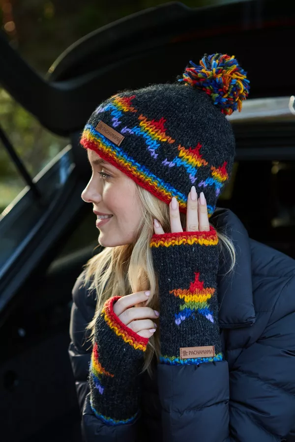 Rainbow Star Bobble Beanie Charcoal