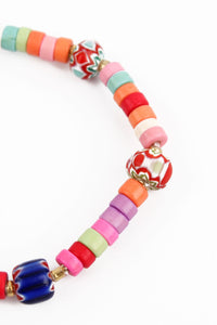 RAINBOW BEADED CHARM ELASTIC BRACELET