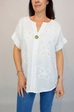 Floral Embroidered Cotton Button Top