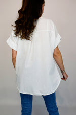 Floral Embroidered Cotton Button Top