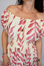 Big Bold Leaf Button Front Midi Dress