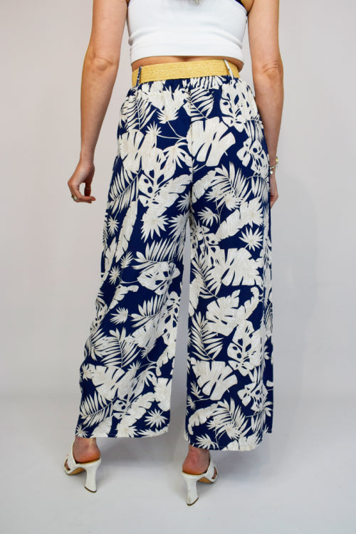 Leaf Print Viscose Belt Trouser