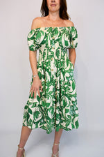 Big Coloured Leaf Button Midi Dress