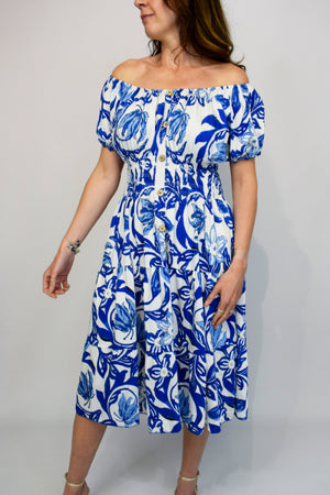 Big Coloured Leaf Button Midi Dress