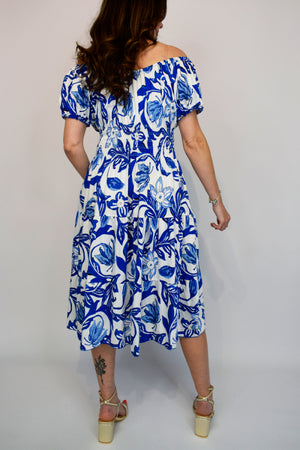 Big Coloured Leaf Button Midi Dress