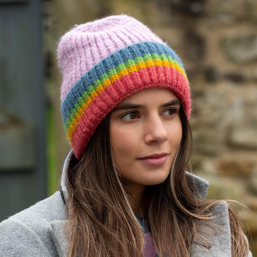 Lilac mix striped edge beanie