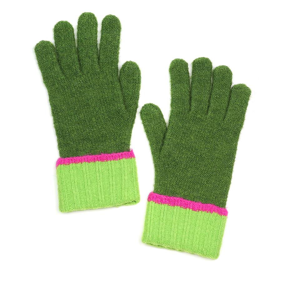 Recycled mix green contrast wrist gloves