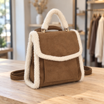 Sherpa-Trim Suede-Effect Backpack