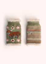 Highland Cow Fluffy-Lined Wrist Warmers – Moss