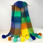 Winter Multi Patch Scarf with Pom Poms