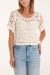 CROCHET CROPPED ROUND NECK TOP