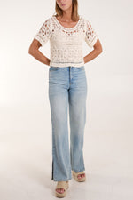 CROCHET CROPPED ROUND NECK TOP