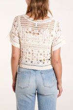 CROCHET CROPPED ROUND NECK TOP