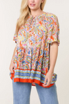 COLOURFUL PAISLEY TIE FRONT SMOCK TOP