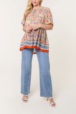 COLOURFUL PAISLEY TIE FRONT SMOCK TOP