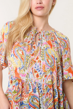 COLOURFUL PAISLEY TIE FRONT SMOCK TOP