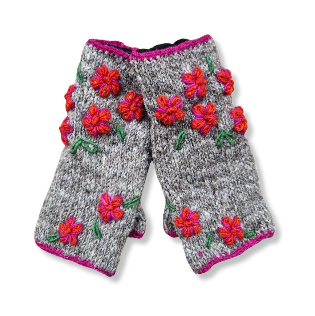 blossom embroidered wrist warmers