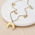Waterproof gold plated crescent moon and stars necklace