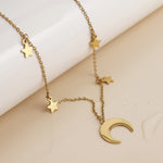 Waterproof gold plated crescent moon and stars necklace
