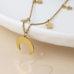 Waterproof gold plated crescent moon and stars necklace