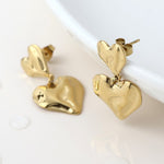 Waterproof gold plated double polished heart earrings