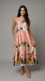 Santorini Print Satin Maxi Dress