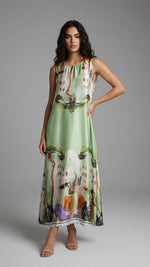 Santorini Print Satin Maxi Dress