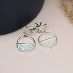 Silver plated white opalite half circle and star earrings 3841