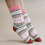 Gemjar Cream, Pink & Brown Scandi Patterned Cosy Socks
