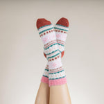 Gemjar Cream, Pink & Brown Scandi Patterned Cosy Socks