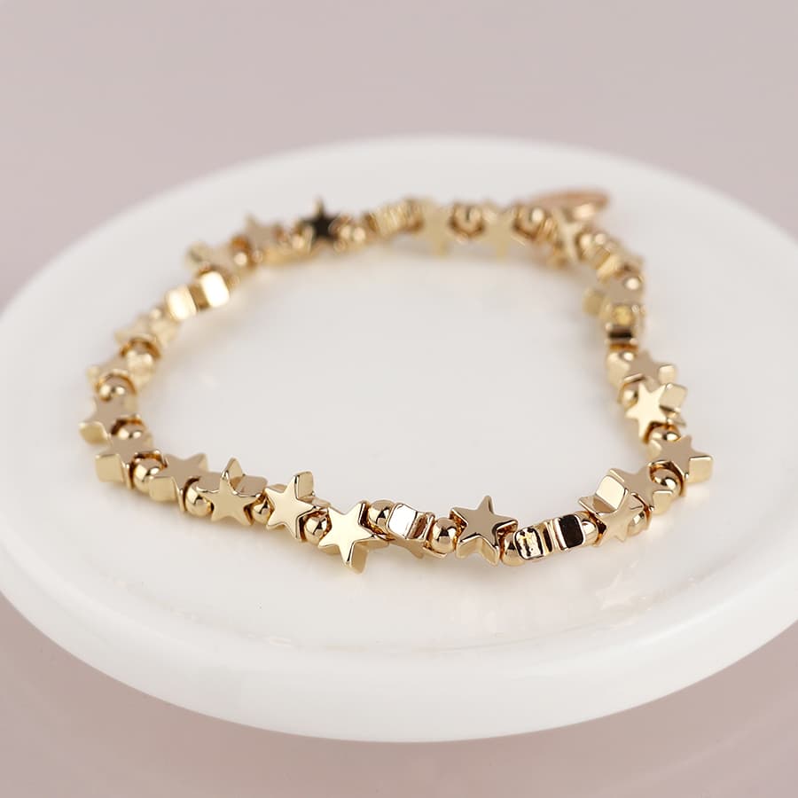 Golden polished stars bead bracelet