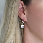 Rose gold heart on silver disc drop earrings
