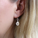 Rose gold heart on silver disc drop earrings