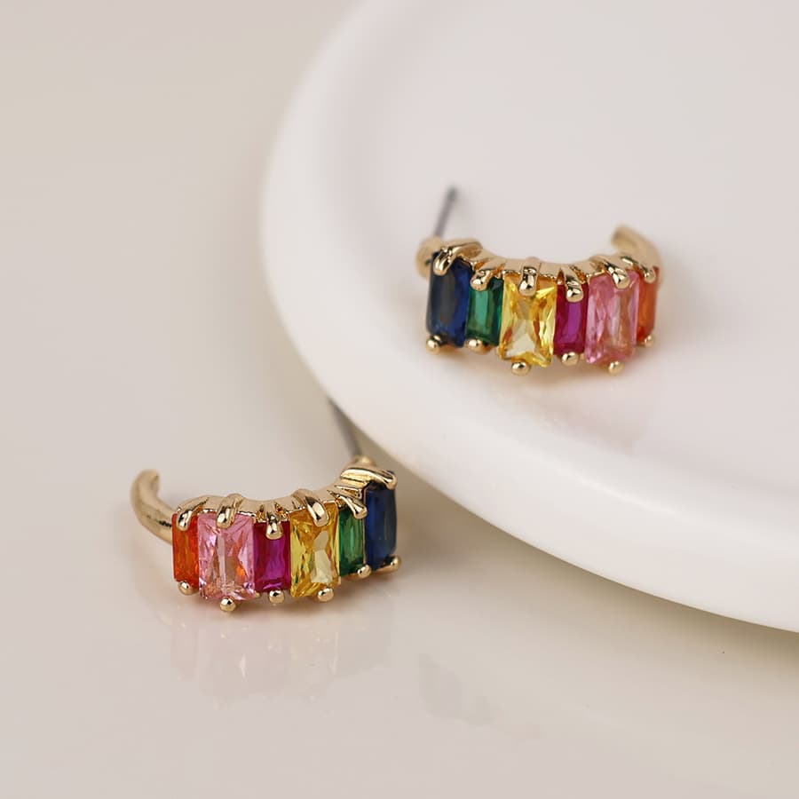 Golden rainbow crystal c-hoop earrings