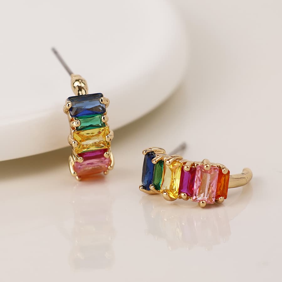 Golden rainbow crystal c-hoop earrings