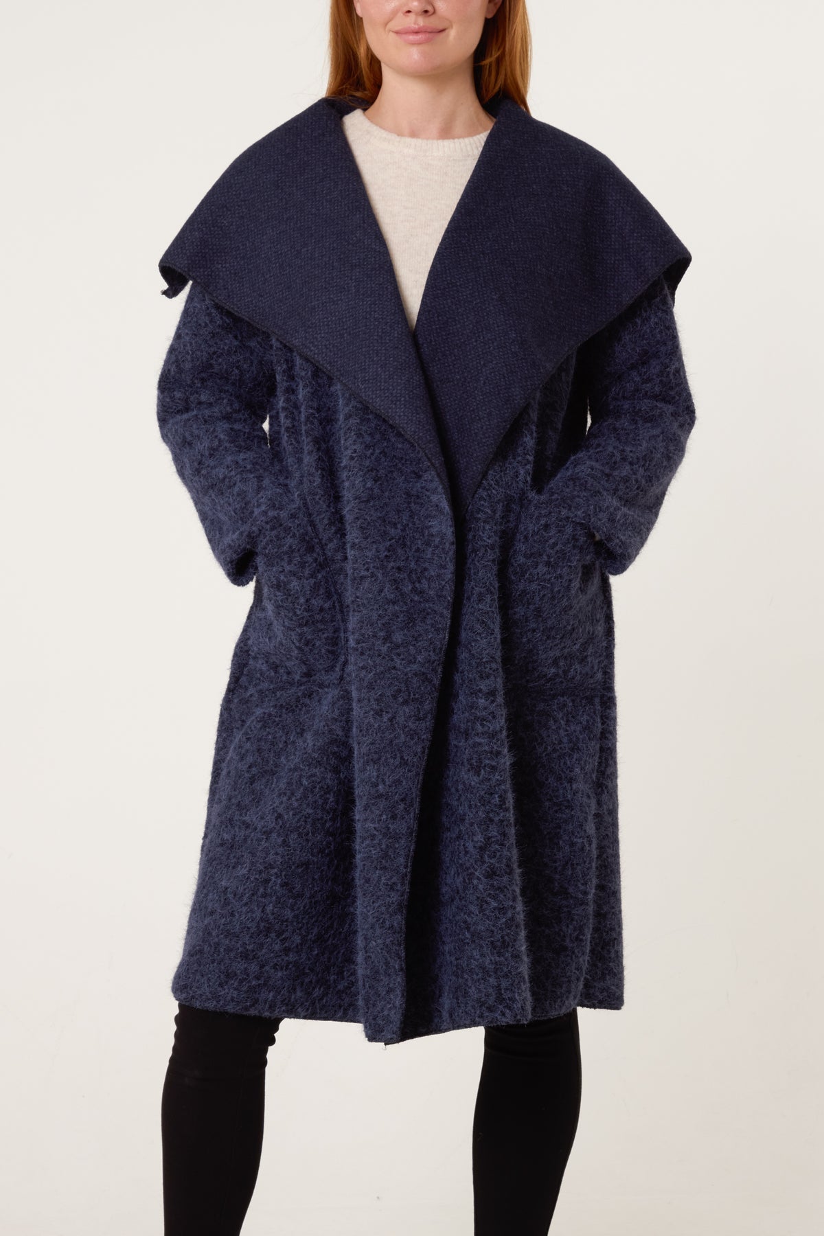 Brushed Wool Blend Waterfall Coat