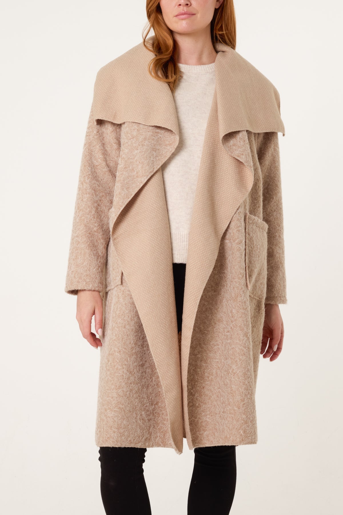Brushed Wool Blend Waterfall Coat