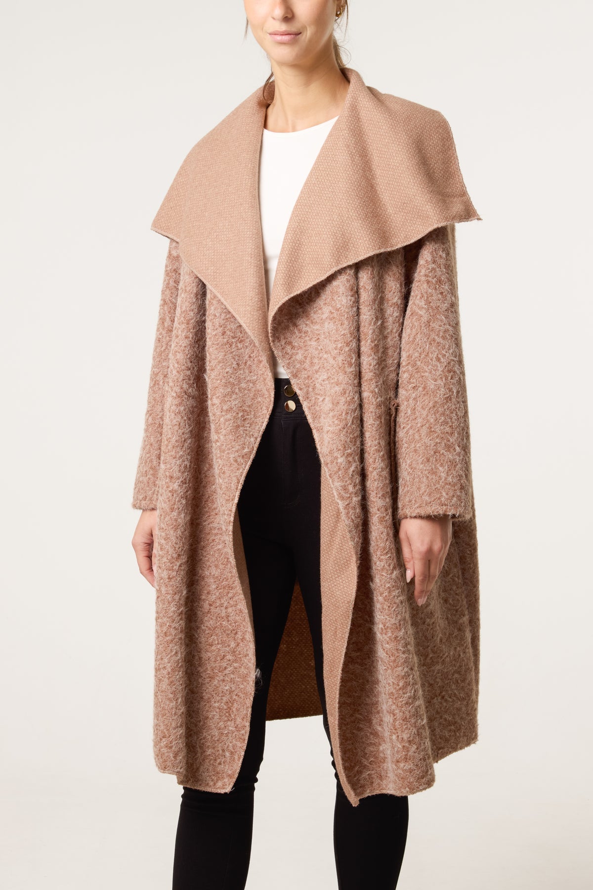 Brushed Wool Blend Waterfall Coat